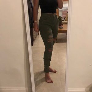 Army Green Ripped Skinnies. I’m 5’3 for reference.